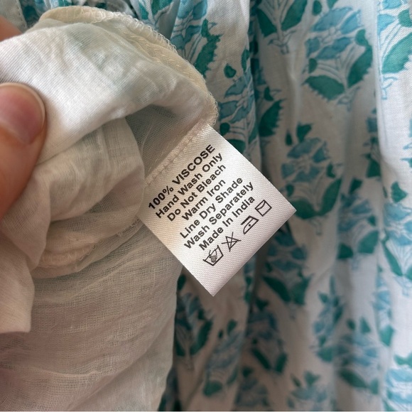 NWT J Marie Long Sleeve Tiered Mini Dress Small Block Print Floral White Blue - Picture 6 of 6